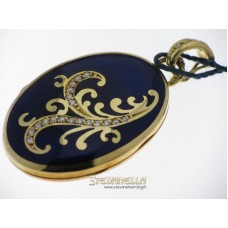 FABERGE' pendente porta foto oro giallo 18kt smalto blue e diamanti F-1003